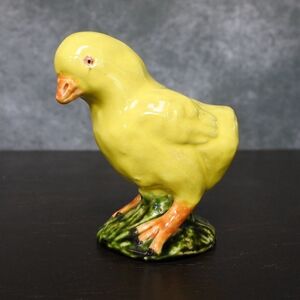 Antique French Bavent Faience Yellow Chicken Chick Figurine